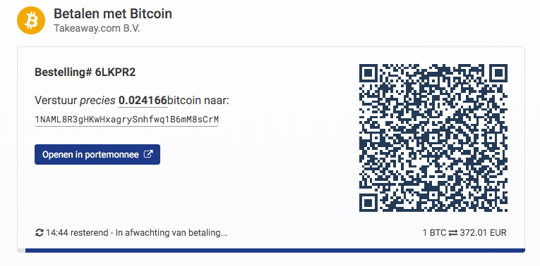 betalen met bitcoins thuisbezorgd kortingscode