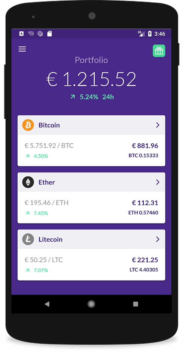 bitmymoney app - portfolio scherm